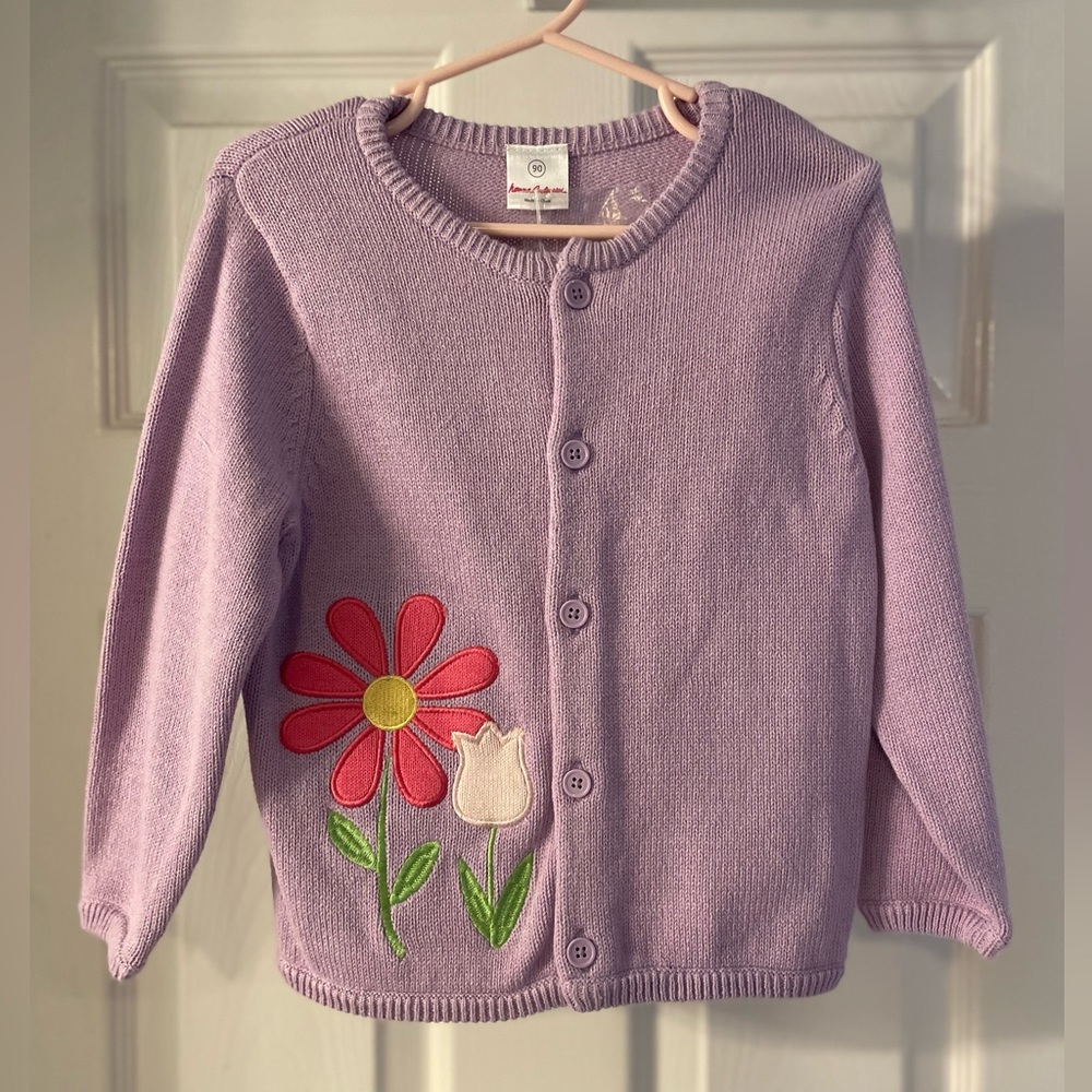 NWT Hannah Andersson purple cardigan with embroidered flowers, size 90